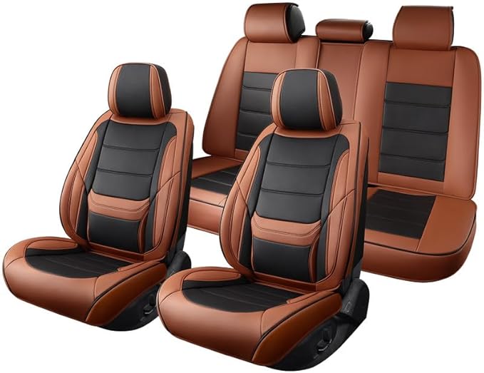 Car Seat Covers Full Set Custom Fit for Buick Envision 2016-2026-Luxury Leather with Lumbar Support, Breathable, Waterproof, Anti-Slip, Durable, Easy to Install (BlackBrown,Full Set)