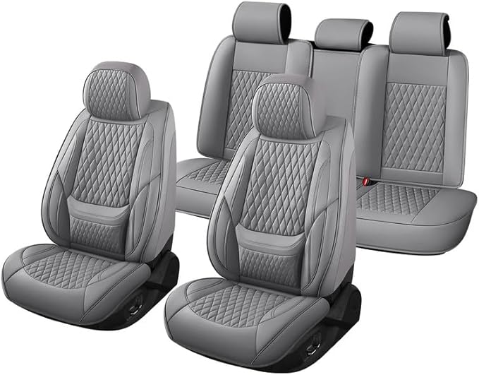 Car Seat Covers Full Set Custom Fit for Ford Explorer 2001-2026 - Premium Faux Leather with Lumbar Support | Breathable, Waterproof, Anti-Slip, Durable (Gray,Full Set)