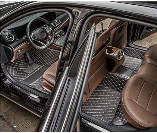 Custom Car Floor Mat Compatible with 97% Car Models Luxury Leather All Weather Waterproof Anti-Skid Full Coverage Car Mats (Blue with Black)
