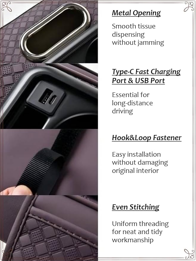 2026 Upgraded Car Center Console Cushion with 30w USB& Type-C Charging Ports, Leather Car Armrest Pad Cover, Interior Accessories for Most Vehicles (Classic Flat Version, Black-Red line)