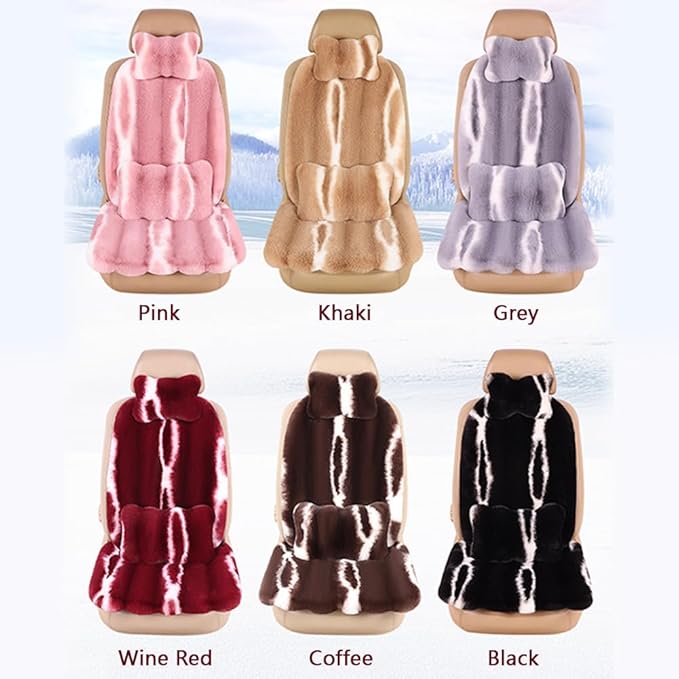Luxury Plush Car Seat Cushion Set Car Headrest & Lumbar Support & Seat Cushion & Back Support Pillow Fluffy Fuzzy Car Seat Covers Non-Slip Cushion for Universal Accessories Automobiles (8, Coffee)