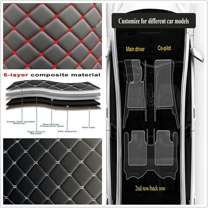 Custom Personalized Floor Mats for Cars - Luxury Full Coverage All Weather Mats, Anti-Slip Leather Mat Set, Fit for 99% of Cars, SUVs & Trucks (Light Blue&Black Beige, C-Double Color)
