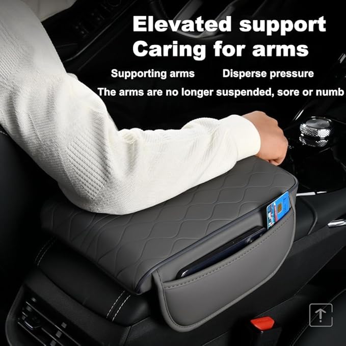 1 Pack Car Center Console Cover Custom Fit for Alfa Romeo Stelvio 2017-2021 2022, Leather Memory Foam Armrest Cushion Protector, Anti-Scratch Durable Armrest Pad,Grey