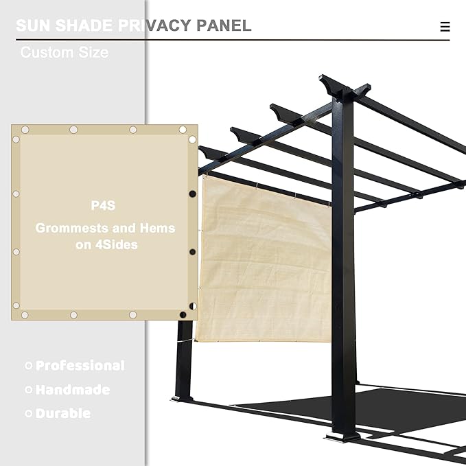 Sun Shade Privacy Panel with Grommets on 4 Sides for Patio, Awning, Window Cover, Pergola or Gazebo (Banha Beige, 8' x 8')