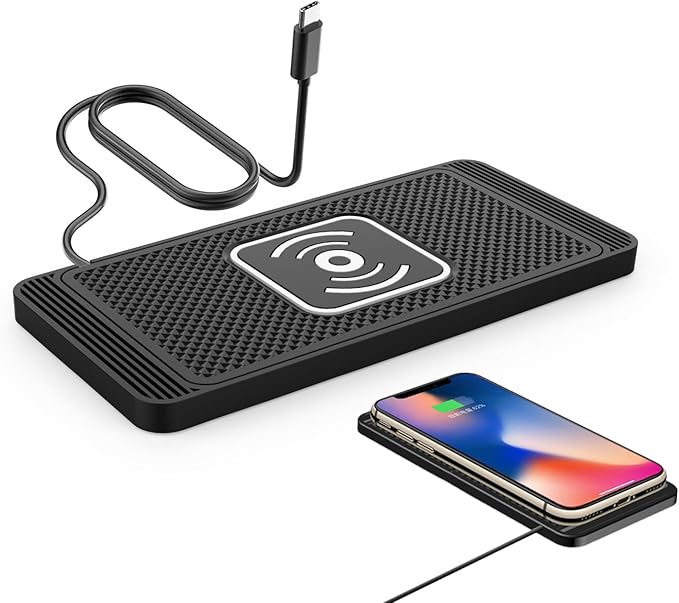 Car Wireless Charger Pad for Dodge RAM 1500 2000-2018 2019 2020 2021 2022 2023 2024, Fast 15W Slim Qi Wireless Charging Pad with USB/Type-C Cable Non-Slip Charging Mat for Car,15W-Type-c
