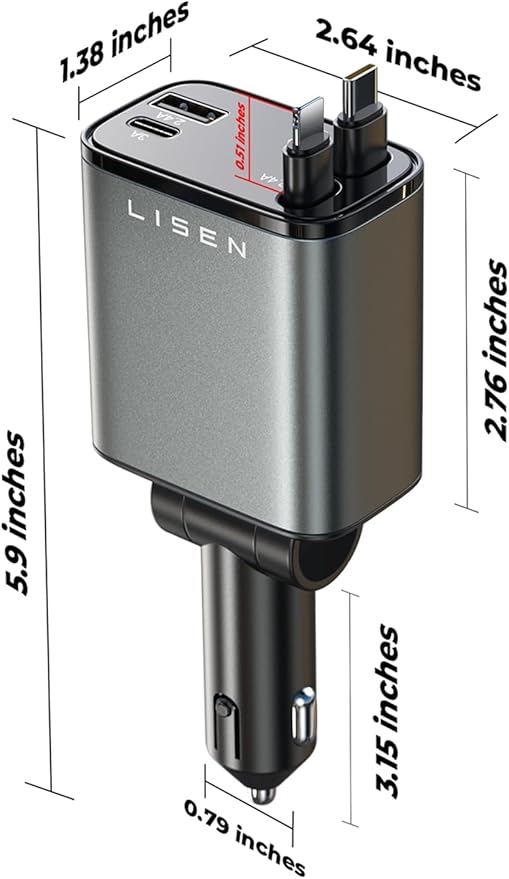 Gifts for Mothers Day 2026, LISEN Retractable Car Charger for iPhone 17, Personalized Friend Gifts for Cute Women Birthday Unique, Gift Ideas for Wife, Sister, Daughter, Aunt