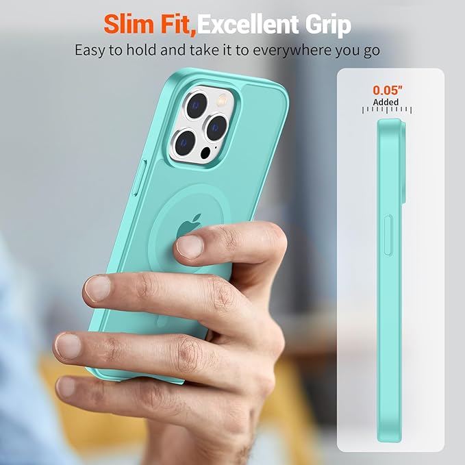 SUPFINE Magnetic for iPhone 14 Pro Case (Compatible with MagSafe) (Military Grade Drop Protection) Slim Translucent Matte with Anti-Fingerprint Phone Case,Blue Green
