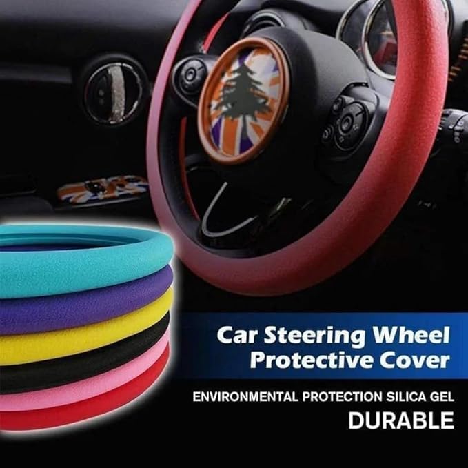 Car Steering Wheel Protective Cover, Silicone Steering Wheel Cover Grip, Cool Non-Slip Thin Steering Wheel Protector, Stretchy, Silent, Fits 13/14/15/16 inch Wheels (Beige)