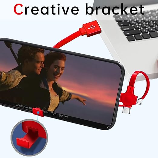4 Pcs 3 in 1 Retractable Multi Fast Chargers Cable Bulk (3.28FT) with USB C/Micro USB/L and Phone Stand, Compatible with iPhone 17/16/15/14/13/12/11/10/9/8/Android/Tablet