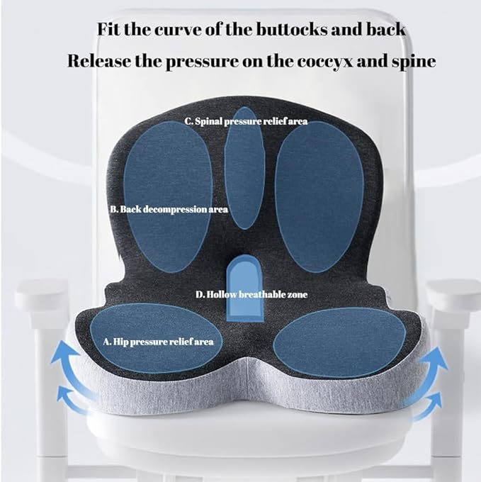 L-Shaped Memory Foam Seat Cushion with Lumbar Support-Ergonomic Car & Office Chair Cushion for Sciatica, Coccyx & Back Pain Relief Supports Hips & Back for Drivers & Long Sitting (Dark Grey)