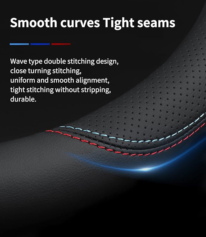 Custom-Fit for Ford Steering Wheel Cover, Premium Leather Car Steering Wheel Cover with Logo, Non-Slip, Breathable, for Ford Accessories (C-Style,for Ford)