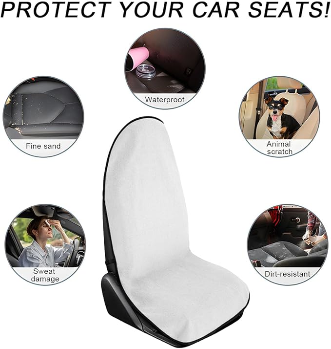 Waterproof Car Towel Seat Cover, Sweating Non-Slip Premium Towel Carseat Cover Protector, Universal Soft Machine Washable Car Truck SUV Front Seat Cover for Gym Workout Beach Hiking (White)