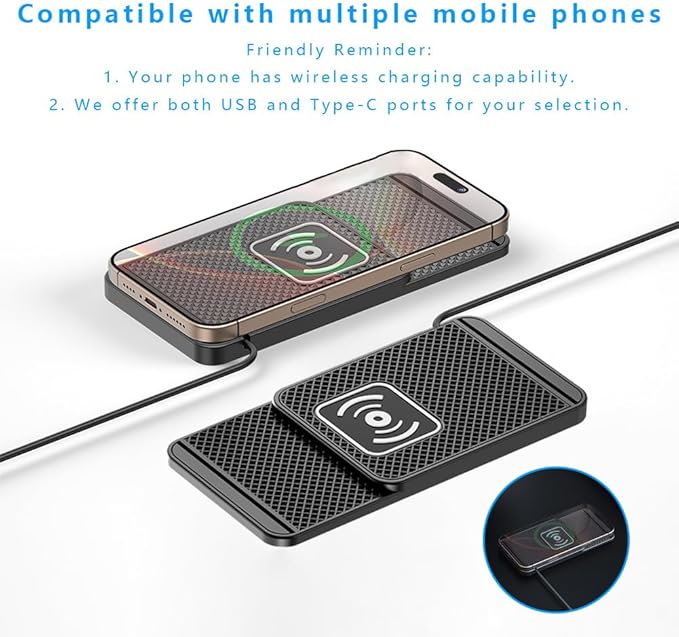 Wireless Charging Pad for Car for Chevrolet Trax 2015-2022 2024-2026, Non-Slip Type C/USB 20W Fast Phone Charging Pad DIY Trim-to-Fit No Interior Damage,B&Type-C