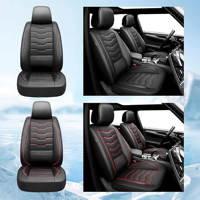 Fit Sonata Car Seat Covers Premium Leather for Hyundai Sonata 2007-2025 2026. Waterproof, Breathable, Scratch-Resistant & All-Weather Seat Cushion Protector(Front Seat,Red Line Black