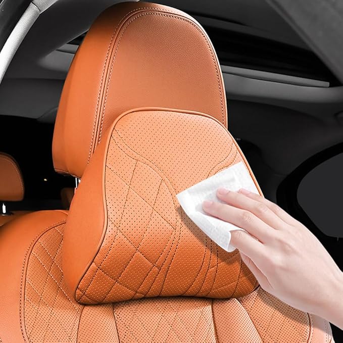 for Chevy Silverado 2007 2008 2009 2010 2011 2012 2013 Leather Car Seat Headrest Lumbar Cushion, Lumbar Support Pillow for Car,for Driving Traveling Relieving Neck Fatigue,1-C Brown