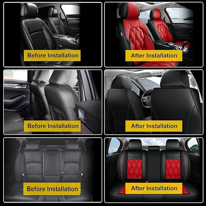 AOMSAZTO Car Seat Covers Full Set Fit for Hyundai Sonata 2007-2026 Waterproof Faux Leather Car Seat Cushions Automotive 5 Seat Covers Set(Black&Red)
