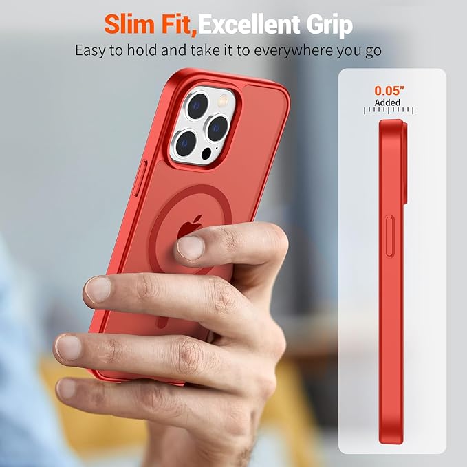 SUPFINE Magnetic for iPhone 15 Pro Case (Compatible with MagSafe) (Military Grade Drop Protection) Slim Translucent Matte Shockproof with Anti-Fingerprint Phone Case,Red