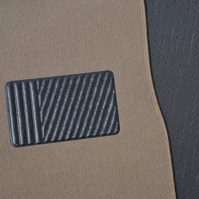 Beige Heavy Duty Front & Rear Carpet Floor Mats Universal Liners for Car SUV Van & Truck, All Weather Protection with Anti-Slip Nibs, Fit Contours of Most Vehicles