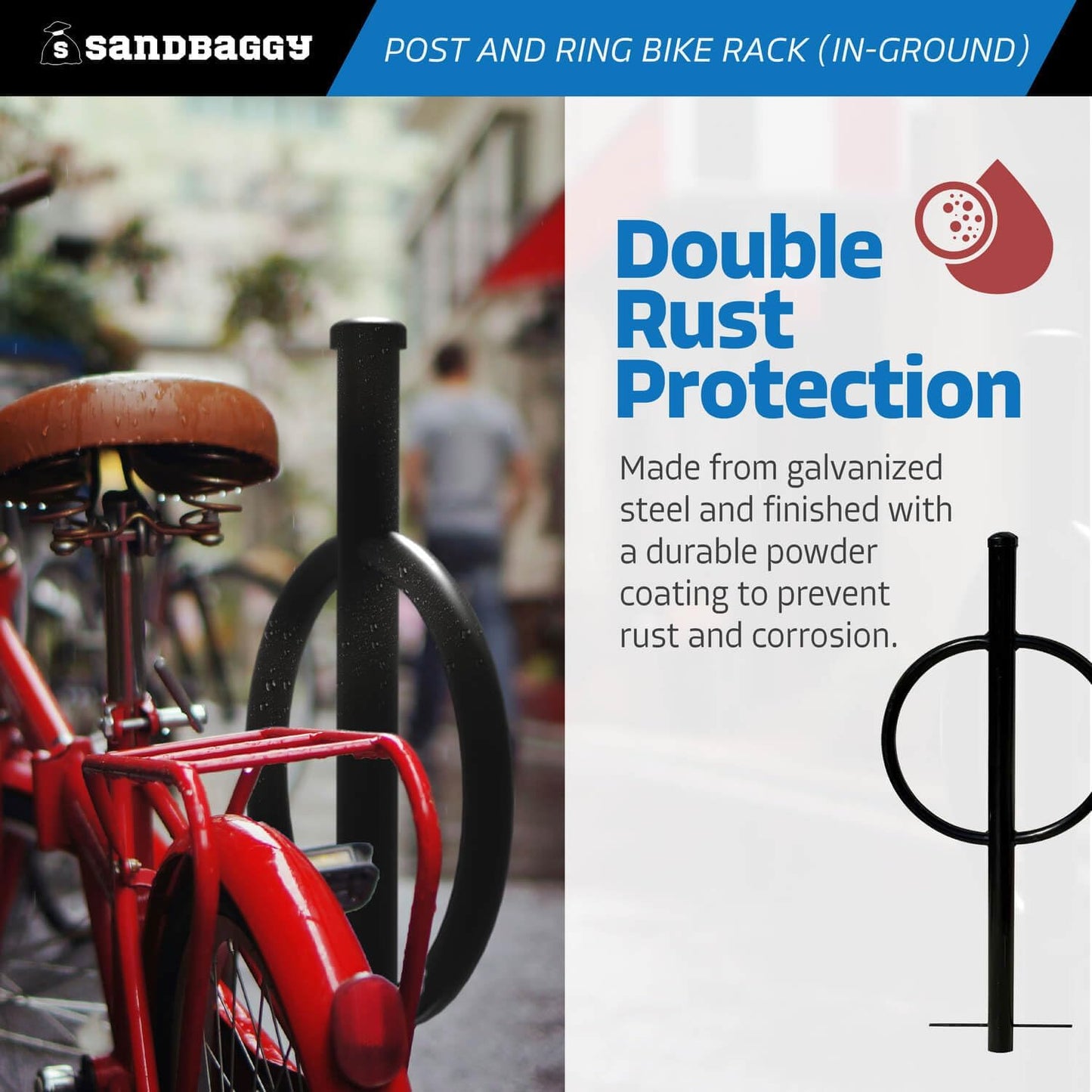 Sandbaggy Post and Ring Rack - In Ground - Commercial Outdoor Bike Parking & Storage Racks (White, 10)