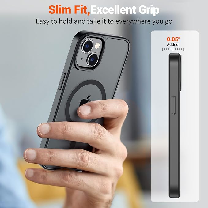 SUPFINE Magnetic for iPhone 14 Case & iPhone 13 Case (Compatible with MagSafe)(Military Grade Drop Protection) Translucent Matte Shockproof Phone Cover,Black