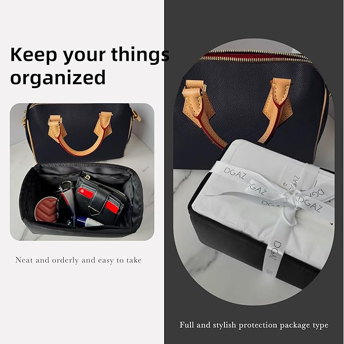 DGAZ Silk Purse Organizer Insert Fits LV Speedy 16/20/25/30/35/45 bags,Silky Smooth Bag Organizer,Luxury Handbag & Tote Shaper(Black,SP35)