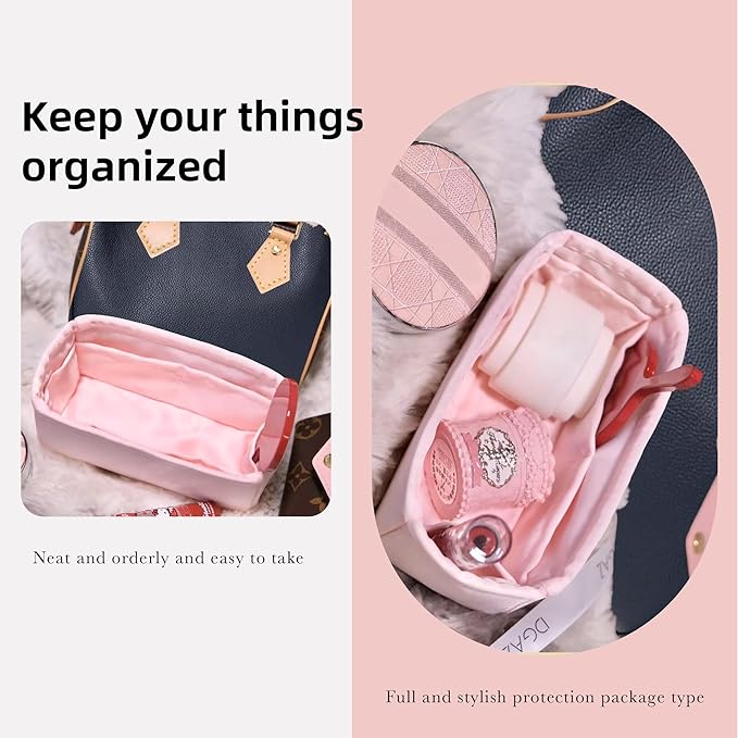 DGAZ Silk Purse Organizer Insert Fits LV Speedy 16/20/25/30/35/45 bags,Silky Smooth Bag Organizer,Luxury Handbag & Tote Shaper(Pink,New nano 16)
