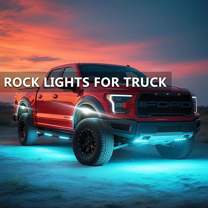 12 Pods RGBW LED Rock Lights for Truck Jeeps Trailer Off Road Van ATV UTV RV, Waterproof Multicolor Neon Underglow Kit with APP/RF Remote Control&Brake Red Function,12V Pure White Underbody Lights