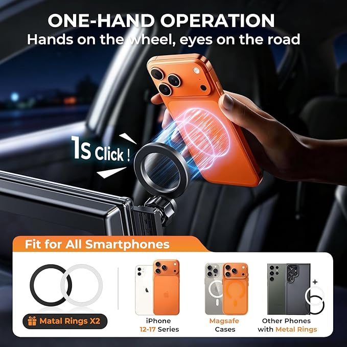 Car Phone Holder for Mercedes Benz GLE-Class/GLS-Class 2020-2026 (Only for 12.3-Inch Screen) 360° Rotation Magnetic Cell Phone Mount, Compatible with Magsafe, Does Not Affect Air Vent