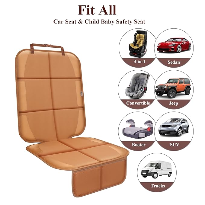 Meolsaek Car Seat Protector for Child Car Seat, Durable 600D Fabric Waterproof Car Seat Cover with Thick Pad Non-Slip Backing,No Imprints (Tan-1 pc)