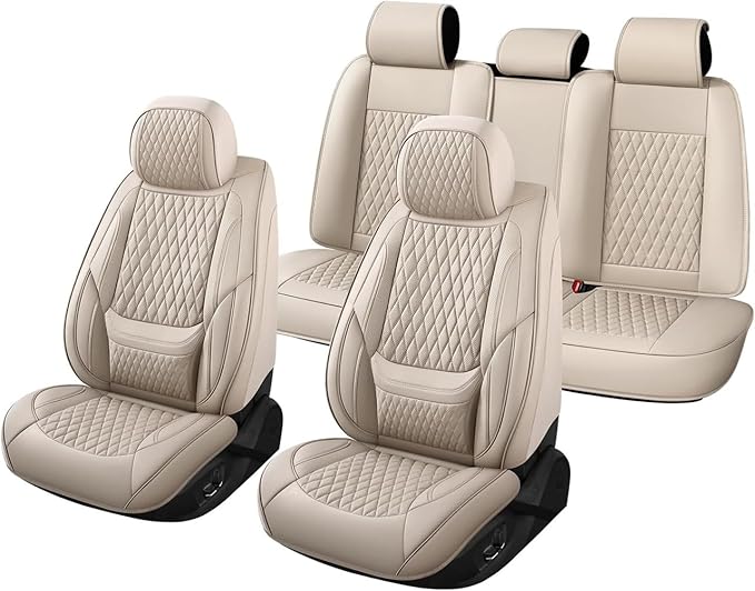 Car Seat Covers Full Set Custom Fit for Mercury Sable 1995-2009 - Premium Faux Leather with Lumbar Support | Breathable, Waterproof, Anti-Slip, Durable (Beige,Full Set)