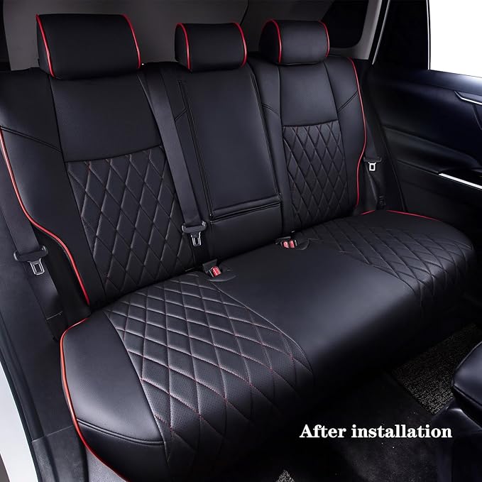 HKZ Fit RAV4 Car Seat Cover Set for 2013 2014 2015 2016 2017 2018 Toyota RAV4 LE Gasoline Version Only-Leather(Black+Red)