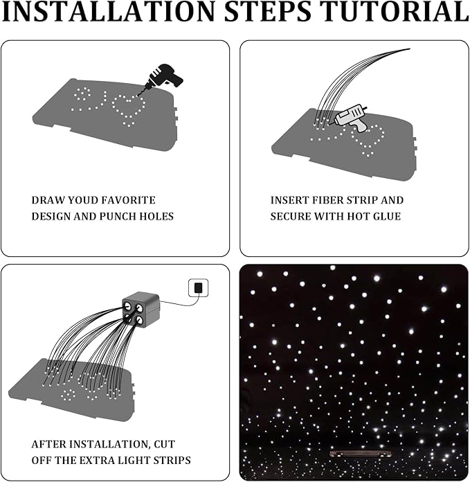 36W 4-Color RGBW Car Starlight Headliner Kit, 500pcs0.03in9.8ft, Twinkle & Sound Activate 4-Port Fiber Optic Light Engine with Bluetooth APP&Remote Control, Star Lights for Car and Home