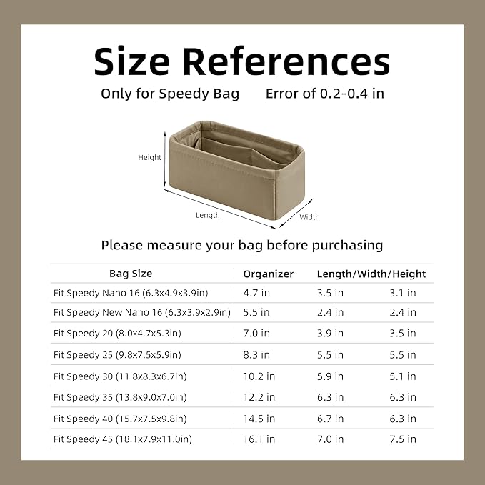 DGAZ Silk Purse Organizer Insert Fits LV Speedy 16/20/25/30/35/45 bags,Silky Smooth Bag Organizer,Luxury Handbag & Tote Shaper(Etoupe grey,SP16)