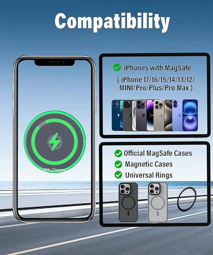 Car Phone Holder for Toyota Prius 2023 2024 2025 2026 Accessories 15W MagSafe Fast Wireless Charger Cell Phone Mount Apply to 8 Inch Touch Screen Fixed Clip 360° Rotation