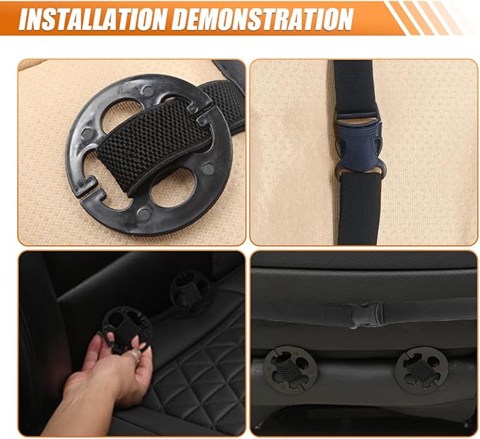 Luxury Faux Leather Car Seat Cover, Anti-Slip Waterproof Universal Front Bottom Seat Protector with Storage Pocket, Triangular Pattern Vehicle Seats Cushion for Sedans, SUVs, Trucks (Beige)