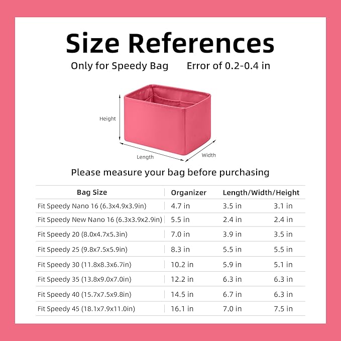 DGAZ Silk Purse Organizer Insert Fits LV Speedy 16/20/25/30/35/40/45 bags,Silky Smooth Bag Organizer,Luxury Handbag & Tote Shaper(Rose lipstick,SP45)