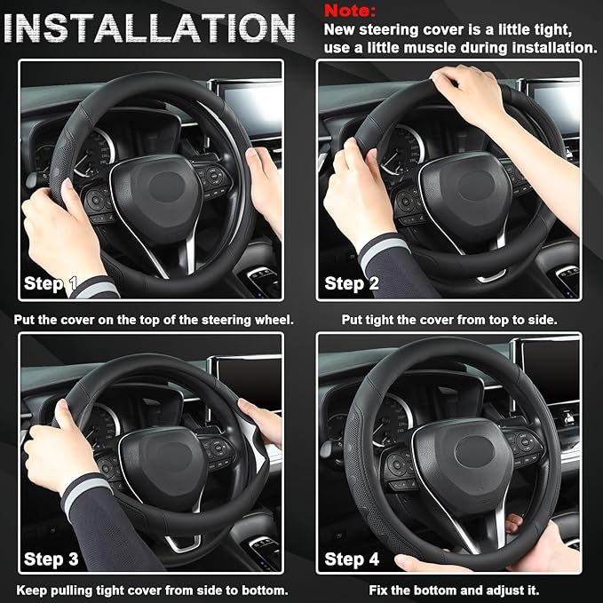 GIANT PANDA Steering Wheel Cover for GMC Sierra Acadia Terrain Yukon(Black-Standard Size)