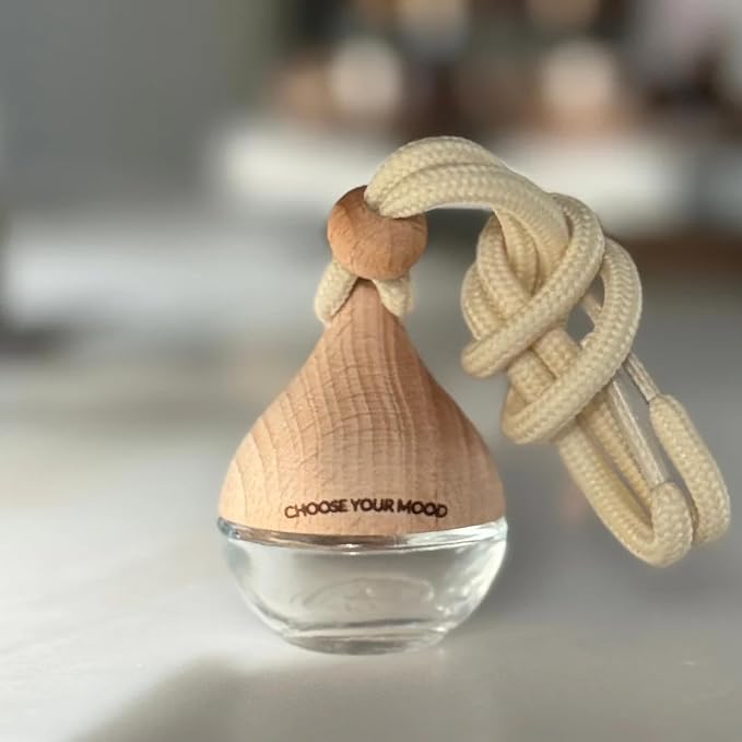 Lifetherapy Choose Your Mood 2 Ounce Glass and Beech Wood Waterdrop Shaped Scented Vehicle Auto Car Diffuser, Grounded