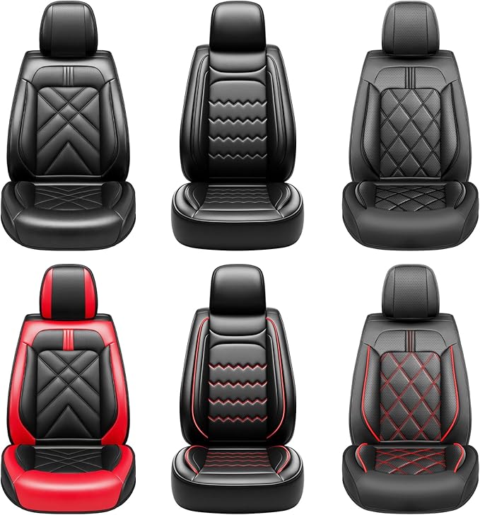 Car Seat Covers Compatible with Mazda 6 2007-2021, Full Coverage Premium Leather Waterproof Breathable Seat Covers, Automotive Seat Protectors, Airbag Compatible(2 Front Seats, Black & Red)