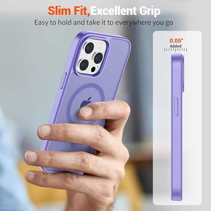SUPFINE Magnetic for iPhone 13 Pro Max Case (Compatible with MagSafe) (Military Grade Drop Protection) Slim Translucent Matte Shockproof with Anti-Fingerprint Phone Case,Purple