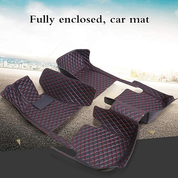 Custom Fit Car Floor Mats - Full Coverage Automotive Leather Floor Liners for Most Vehicles by MingyunSM (Black & Wine Red)
