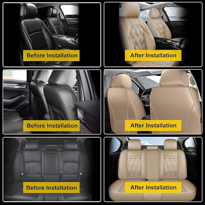 AOMSAZTO Car Seat Covers Full Set Custom Fit for GMC Terrain 2010-2026 Leather Car Seat Cover Seat Cushion Protector Airbag Compatible Waterproof Beige