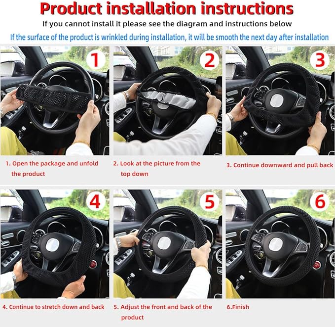Hiflyer Steering Wheel Cover - Universal 14.5-15 Inch, Soft Microfiber Car Wheel Cover for Women & Men (Black)