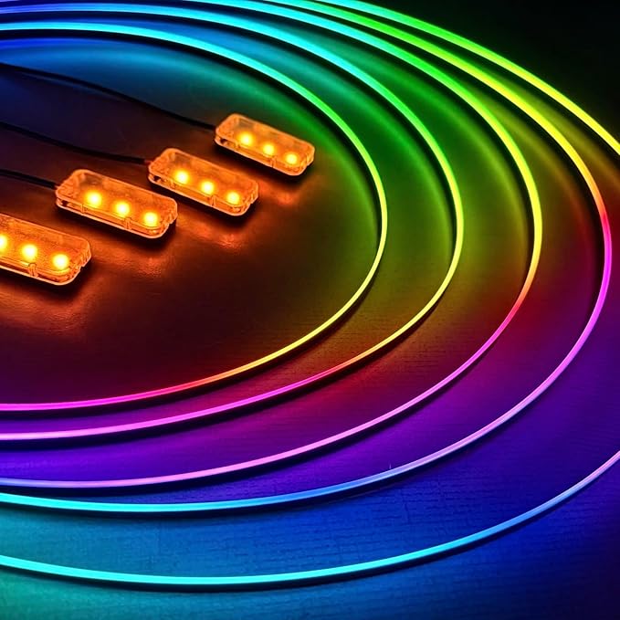 KENANEK 55.12โโ Acrylic Car Ambient Lighting Kit โ 2 RGB LED Light Strips, APP/Remote/Control Box, Music Sync, Dual USB Cigarette Lighter, Universal Fit for Car/SUV/Truck
