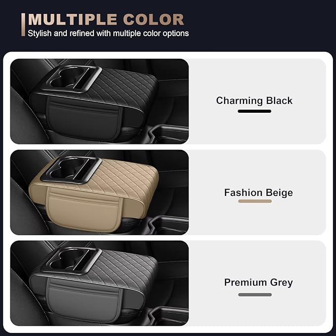Center Console Cover Fit for Corolla Faux Leather Car Armrest Cushion with Storage Bags, Cup Holder & Phone Storage Multifunctional Middle Console Cover(Grey)