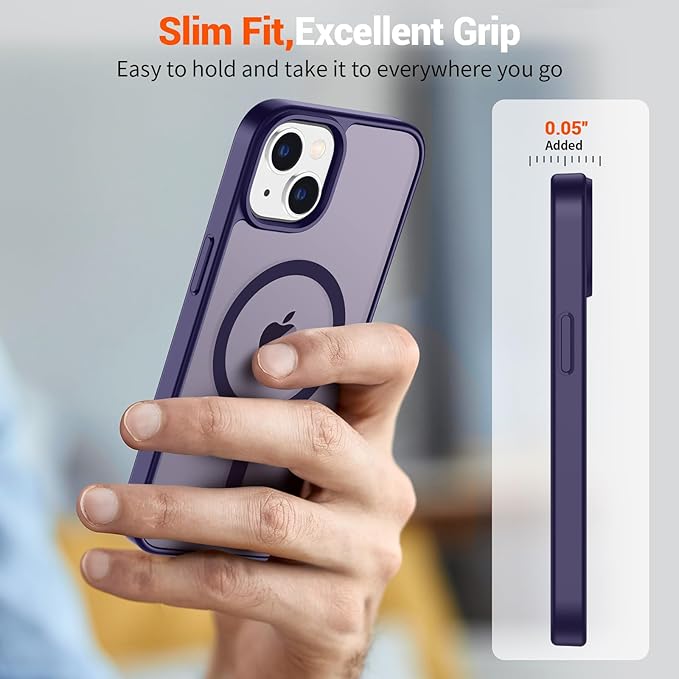 SUPFINE Magnetic for iPhone 15 Plus Case & iPhone 14 Plus Case(Compatible with MagSafe)(Military Grade Drop Protection) Translucent Shockproof Phone Cover,Dark Purple