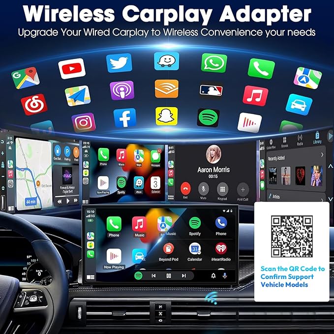 Wireless Carplay Adapter for Apple iPhone iOS 10+ & Android Mini Ultra-Compact USB-A Dongle Converts Wired to Wireless Car Play Adapter Plug & Play Fast Auto Connection for Cars 2016+