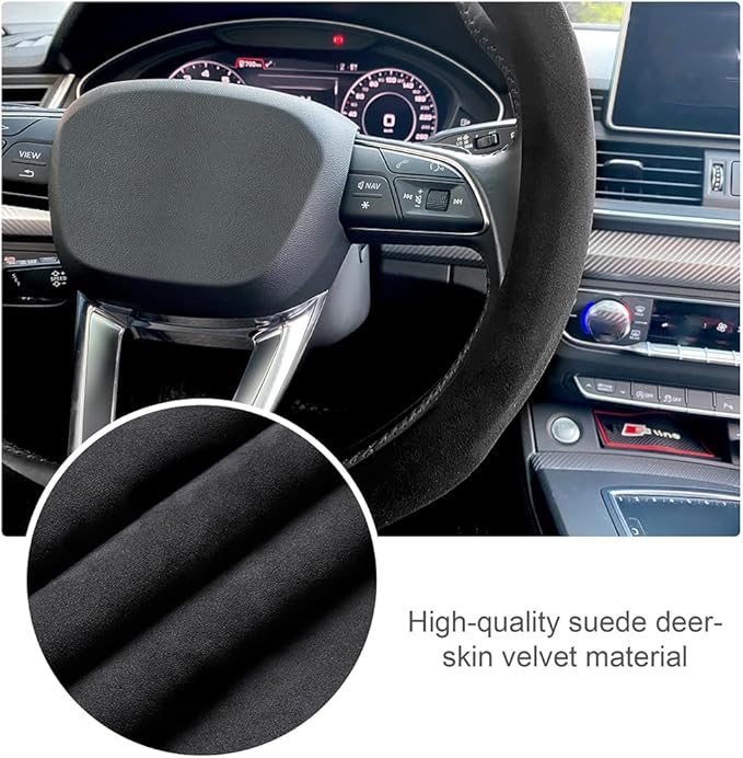 Carodi Suede Steering Wheel Cover , Non-Slip Leather Car Interior Fitting 15-inch Universal
