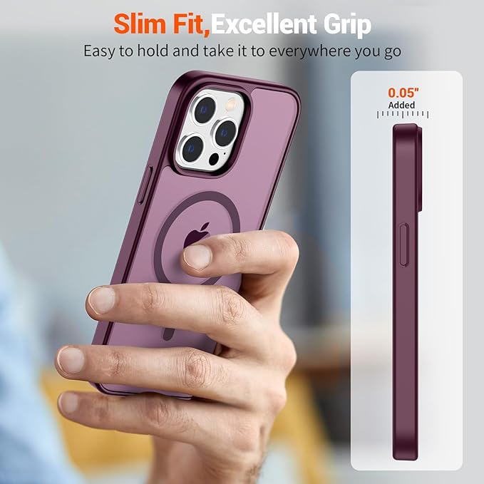 SUPFINE Magnetic for iPhone 14 Pro Max Case with Screen Protector (Compatible with MagSafe) (Military Grade Drop Protection) Translucent Matte Shockproof with Anti-Fingerprint Phone Case,Wine Red