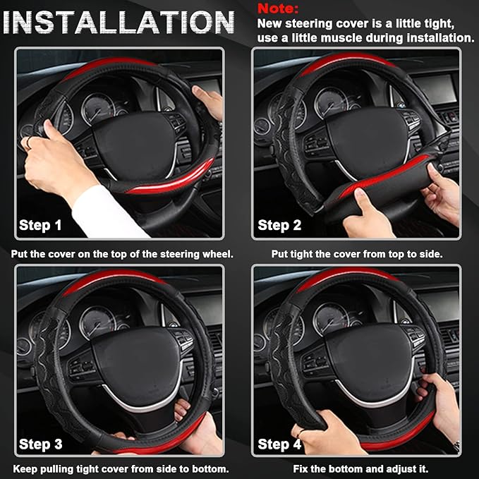 GIANT PANDA Steering Wheel Cover for GMC Sierra Acadia Terrain Yukon(3D Honeycomb-Red-Standard Size)